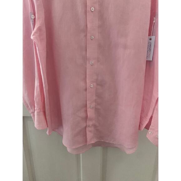 Lorenzo Uomo Linen Cotton Blend Button Down Pink Size 17 32/33 Trim Fit New - Picture 4 of 5